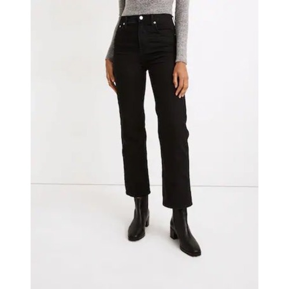 Madewell Women's 28 Lunar Wash Slim Wide-Leg Crop Ankle Jeans Black Denim